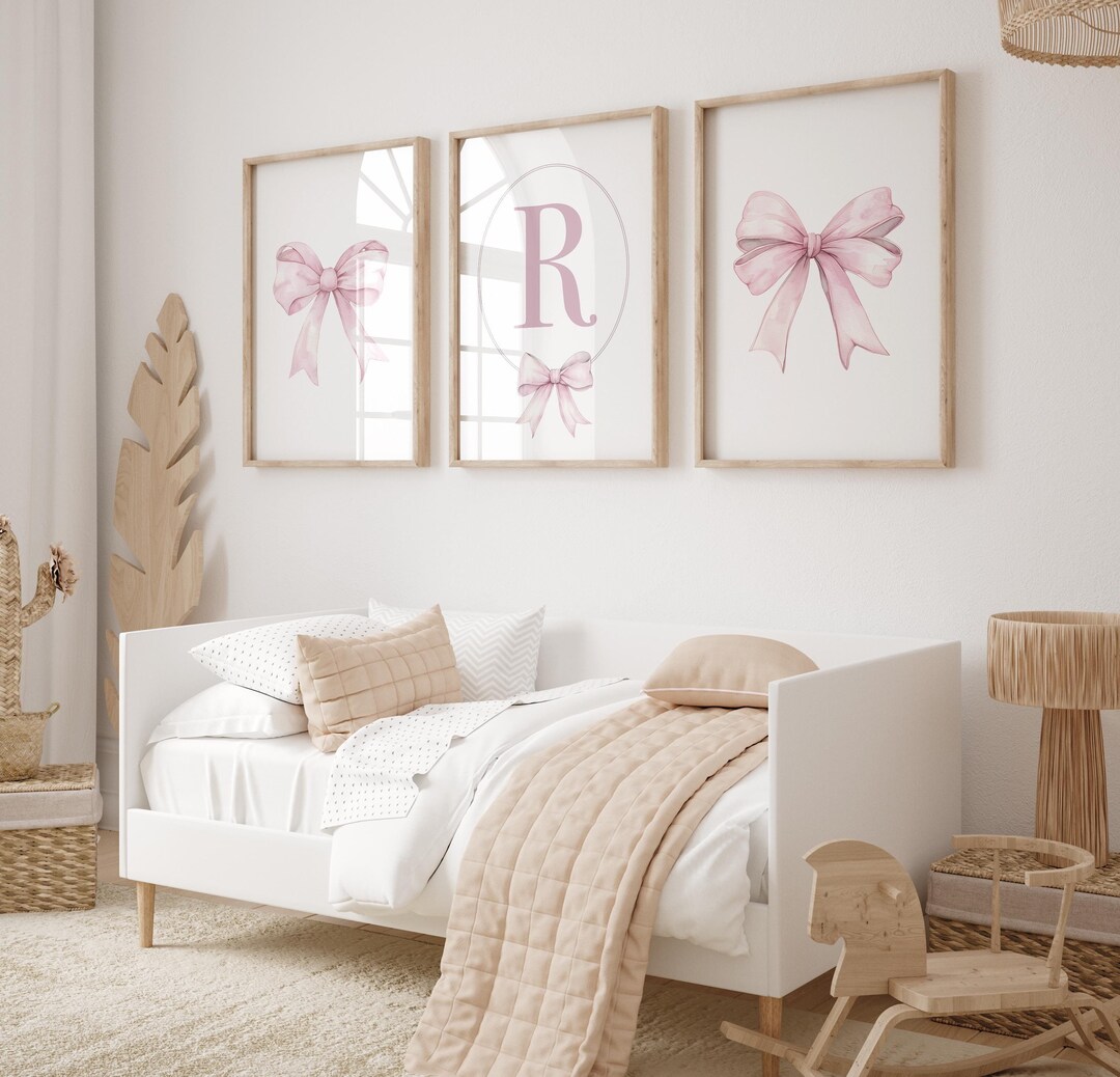 Pink Bow Watercolor Nursery Prints, Baby Girl Wall Art - Etsy