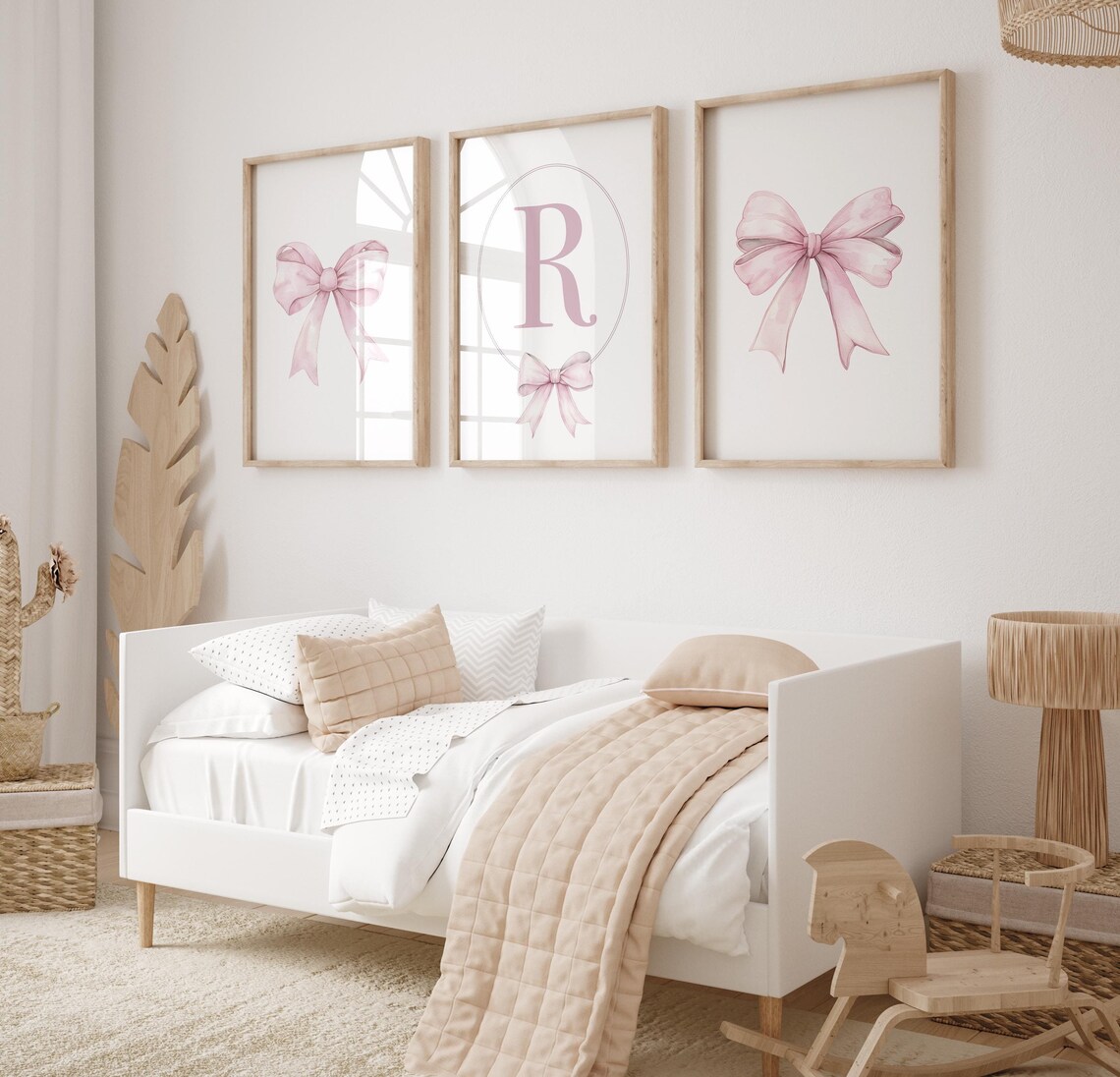 Pink Bow Watercolor Nursery Prints, Baby Girl Wall Art - Etsy