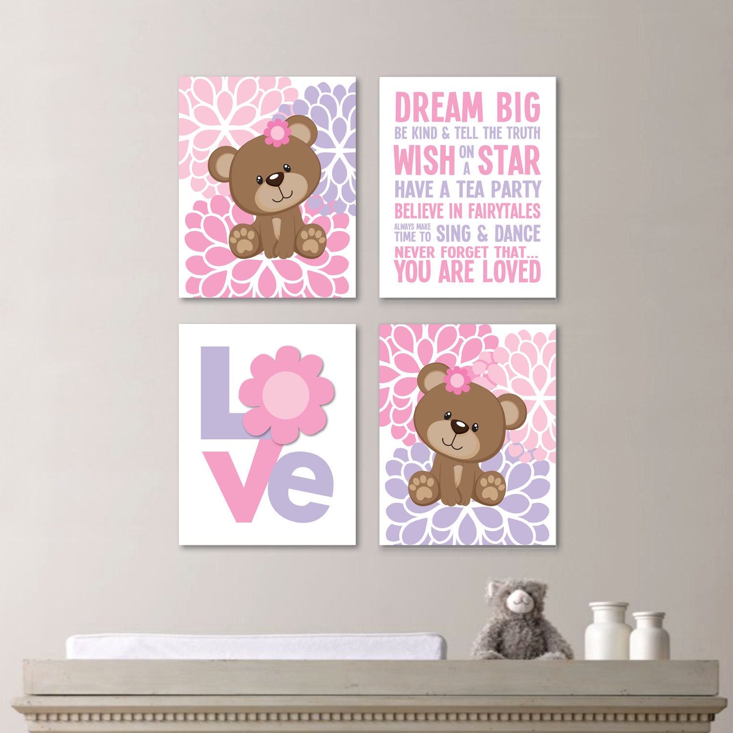 Illustration decoration child and adult animal The girl and the bear displays gift idea original home room bear room
