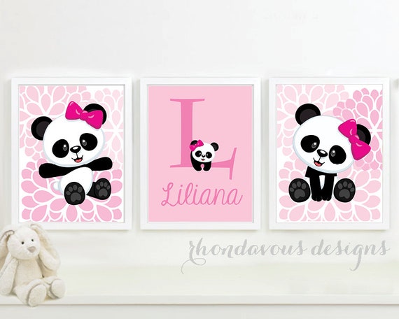 Baby Girl Nursery Art - Girl Nursery Decor - Girl Nursery Print - Panda Bear Nursery Art - Panda Bear Art - Panda Bear Print Decor (NS-685)