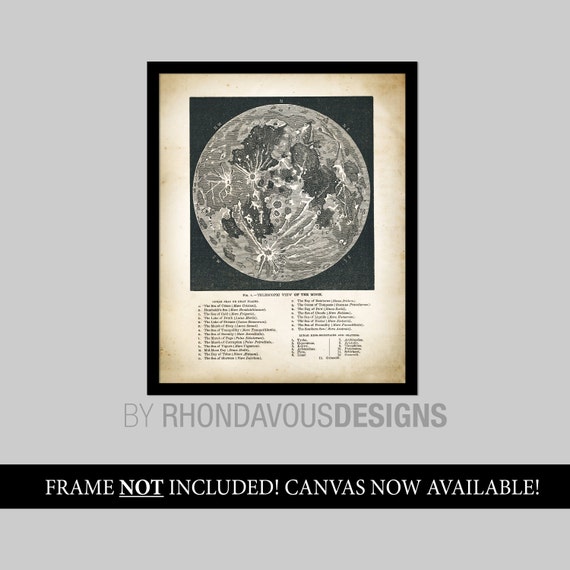 Full Moon Map Reproduction. Vintage Lunar Astronomy Wall Art Print. Geography Moon Chart. Telescopic View of the Moon. Moon Topography. 472