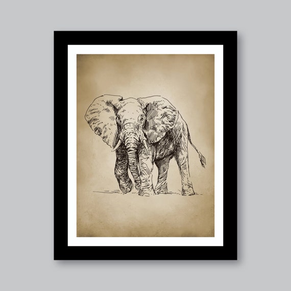 Vintage Elephant Safari Single Print - Home. Decor. Nursery. Boy. - You Pick the Size (S-206)
