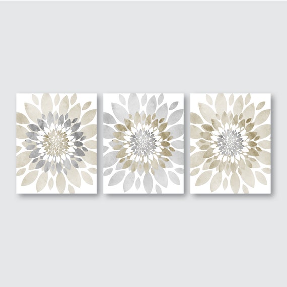 Watercolor Flower Bursts. Bedroom Wall Decor. Livingroom Art Prints. Dining Room Decor. Neutral Colors Prints. Gray. Tan. Farmhouse Art,