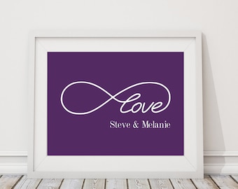 Wedding Gift - Anniversary Gift - One Year Anniversary Gift - Infinity Art - Family Art. Personalized Family Name Print. Wedding Sign. S-421