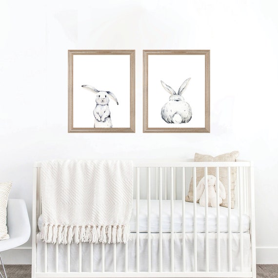 Bunny Nursery Wall Art Decor, Bunny Art, Rabbit Art, Gender Neutral Nursery Art, Nursery Animal Prints, Woodland Animals, Nursery Prints
