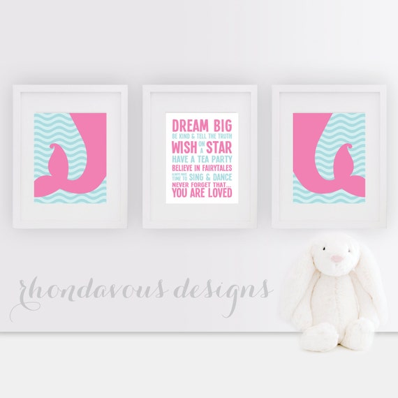 Baby Girl Nursery Art - Girl Nursery Decor - Girl Nursery Print - Mermaid Nursery Art - Mermaid Art - Mermaid Print - Pink Blue (NS-574)