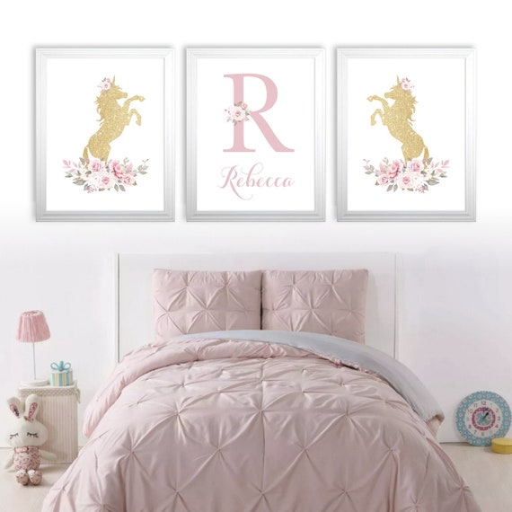 Personalized Unicorn Print Set. Unicorn Nursery Decor. Girl Nursery Wall Decor. Girls Bedroom Prints. Girls Bedroom Decor. Unicorn Wall Art.