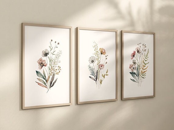 Boho Wildflower Watercolor Prints, Floral Nursery Wall Art, Botanical Prints, Girls Room Decor, Wildflower Nursery Decor, Vintage nursery