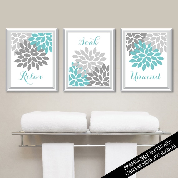 Floral Relax Soak Unwind Print Trio. Bathroom Home Decor Wall.  Bathroom Art. Flower Bathroom. Blue Bath Art. Flower Bath Art. NS-803