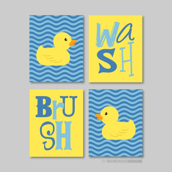Kids Bathroom Art. Kids Bathroom Decor. Rubber Duckie Bathroom Art. Rubber Duck Bath Art. Navy Blue Yellow. Duck Art. Duck Print. (NS-338)
