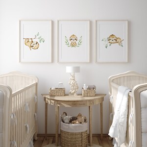Watercolor Sloth Nursery Prints, Gender Neutral Decor image 2
