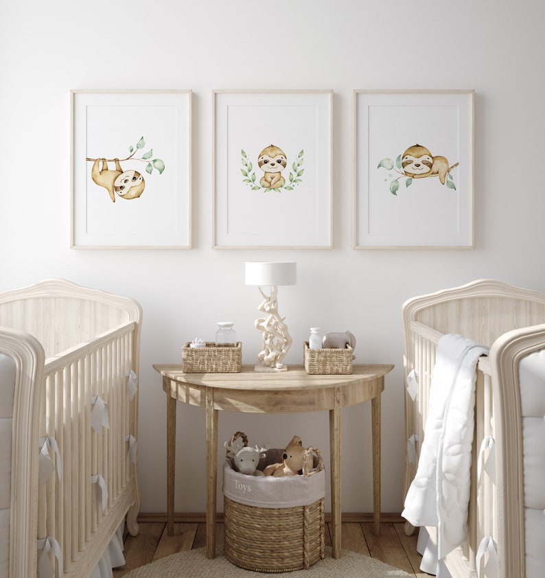 Watercolor Sloth Nursery Prints, Gender Neutral Decor image 2