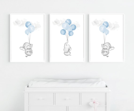 Blue Nursery Wall Art, Elephant Nursery Decor, Elephant Nursery Wall Art, Boy Nursery Decor, Boy Nursery Art, Animal Prints, Elephant Prints