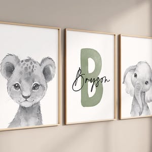 Safari Jungle Animals Art, Boy Nursery Prints, Sage Green Nursery Decor, Elephant Wall Art, Lion Nursery Print, Jungle Animal Decor, Safari