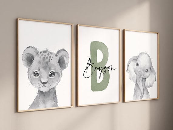 Safari Jungle Animals Art, Boy Nursery Prints, Sage Green Nursery Decor, Elephant Wall Art, Lion Nursery Print, Jungle Animal Decor, Safari