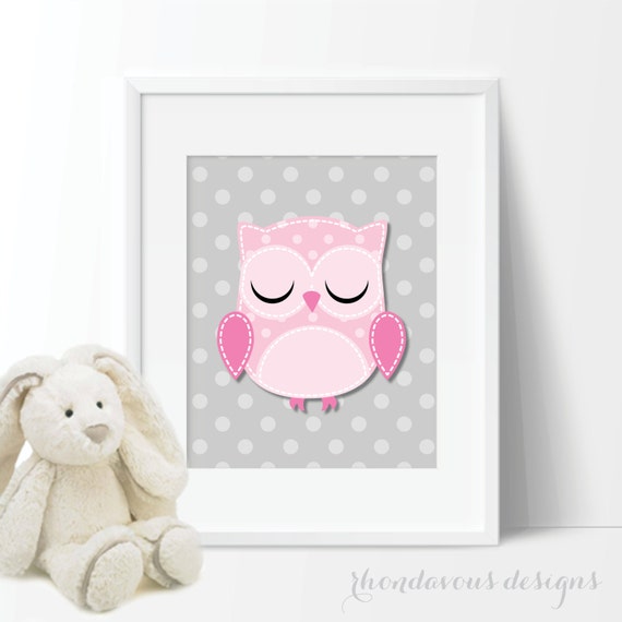 Baby Girl Nursery Art Prints - Owl Nursery Art - Owl Nursery Decor - Owl Bedroom Art - Owl Bedroom Decor - Owl Decor - Pink Gray (S-313)