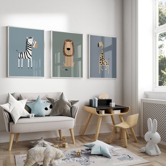 Safari Animal Nursery Prints, Boho Sage Green Zebra, Lion, Giraffe