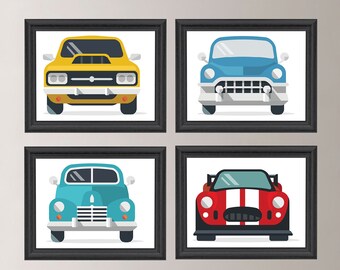 Classic Cars Wall Art, Classic Car Decor, Boy Wall Art, Retro Cars, Vintage Antique Cars Boy Nursery, Transportation Wall Art, Canvas NS-797