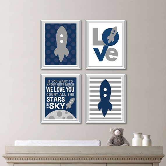 Rocket Nursery Art - Boy Nursery Art - Boy Bedroom Art - Space Art - Astronaut Art - Rocket Nursery Prints - Nursery Wall Art (NS-782)