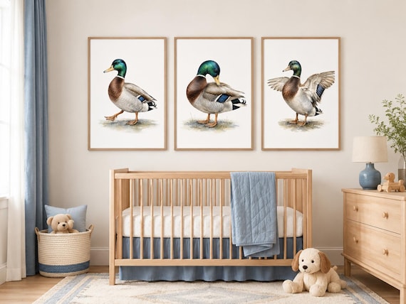 Mallard Duck Nursery Prints Set of 3: Hunting Wall Art for Boys' Rooms