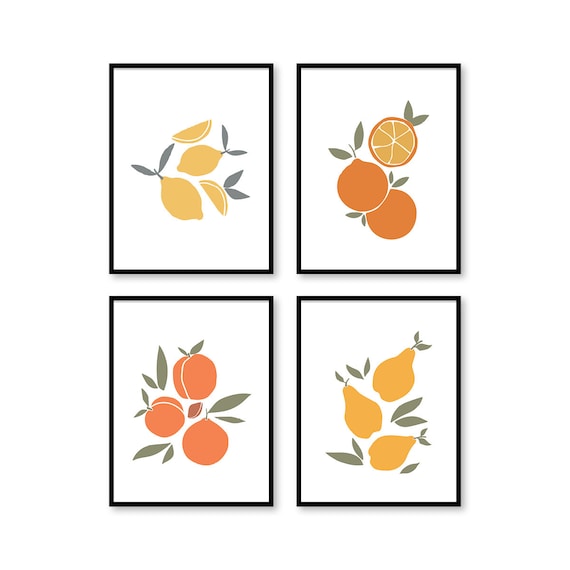 Minimalist Fruit Prints. Peach Decor. lemon decor. Kitchen Decor. Kitchen Art. Kitchen Art Prints. Modern Kitchen Decor. Scandinavian Art.