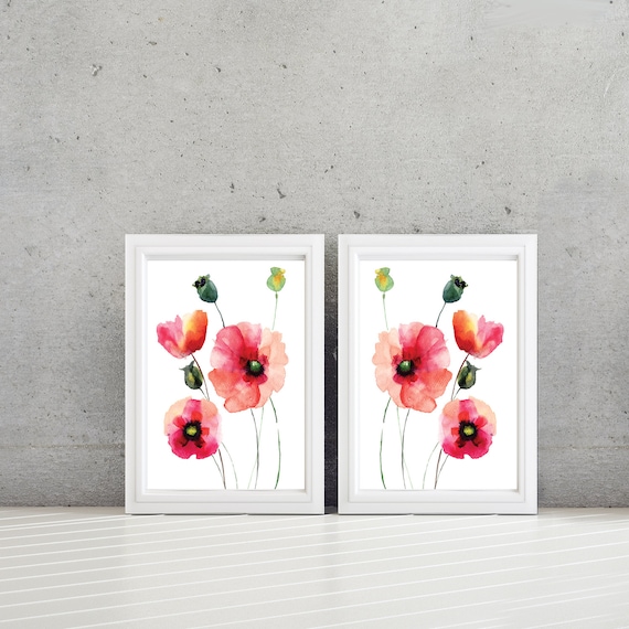 Watercolor Poppy Flower Art - Home Decor - Bathroom Art. Bath Decor. Bedroom Art. Flower Wall Art - Flower Bath Art. Poppy Decor  (NS-629)