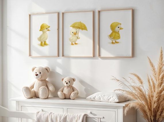 Duck Nursery Wall Art Set of 3: Watercolor Yellow Nursery Decor | Gender Neutral Duck Prints