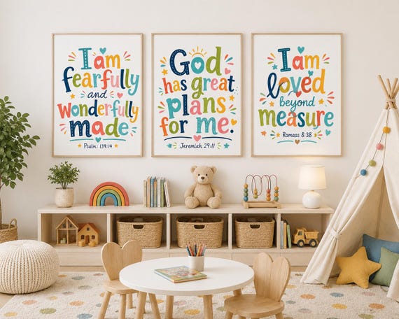 Christian Kids Wall Art | Bible Verse Nursery Prints | Colorful Playroom Decor | Scripture Nursery Wall Art | Faith Art