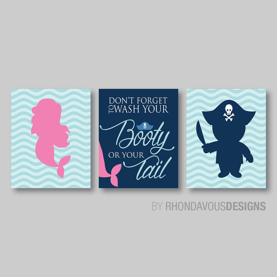 Kid Bathroom Art Print. Mermaid Pirate Bath Art. Mermaid Pirate Bath ...