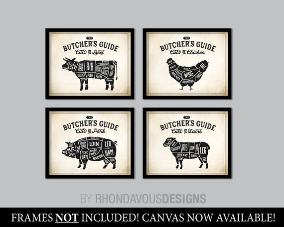 Kitchen Art. Butcher Chart. Butcher Diagram. Butcher Print. Kitchen Wall Art. Kitchen Decor. Kitchen Wall Decor. Farmhouse Art. Canvas NS857