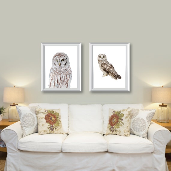 Vintage Owl Art Prints Set of 2. Owl Decor. Owl Prints. Owl Wall Art. Living Room Decor. Living Room Art. Farmhouse Art Prints. Nursery.