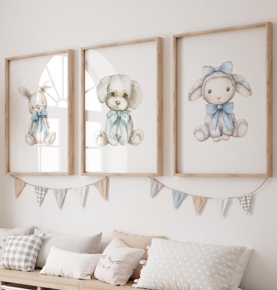 Boy Watercolor Animal Prints, Boy Nursery Animal Art, Cute Animal Nursery Prints, Boy Nursery Wall Art, Bunny Art, Puppy Art, Lamb Art