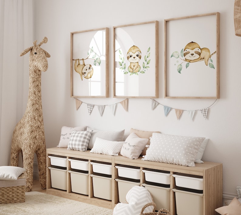 Watercolor Sloth Nursery Prints, Gender Neutral Decor image 1
