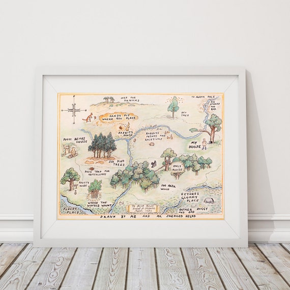 100 Acre Wood Map Sign. Classic Winnie the Pooh Nursery. Winnie the Pooh Baby. Wall Art. Wall Decor. Boy Nursery Art. Girl Nursery Art. S481