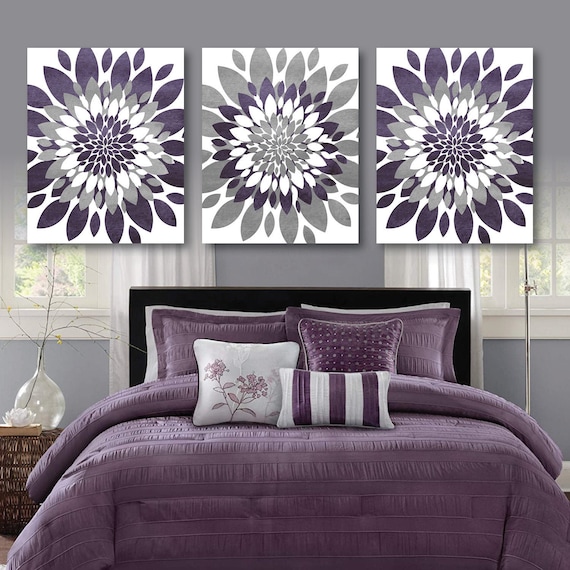 Floral Wall Decor Watercolor. Bedroom Wall Decor. Living room Art Prints. Dining Room Decor. Purple Prints. Gray. Farmhouse Art. Bedroom Art