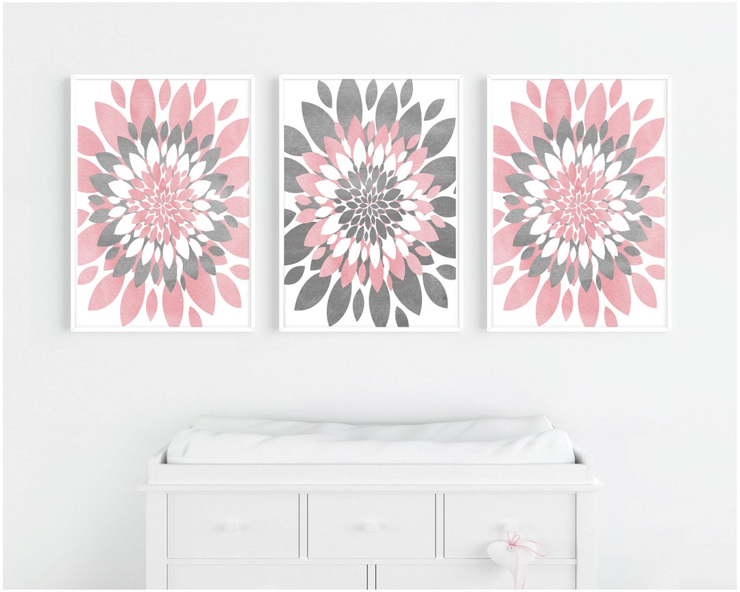 Watercolor Flower Prints, Blush Pink & Gray, Set of 3 - Etsy