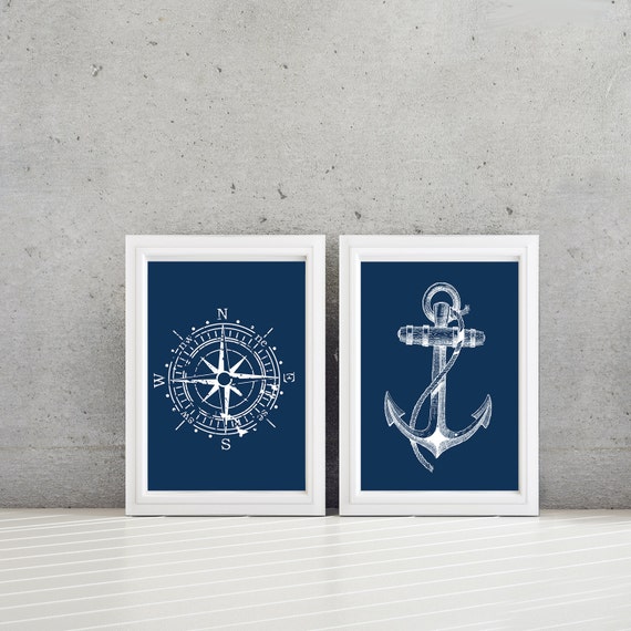 Nautical Art. Nautical Decor. Beach House Art. Nautical Bathroom Art. Nautical Bath Art. Compass Art. Anchor Art. Nautical Nursery Art