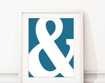 Ampersand Art Print - Minimalist Art Print - Home Decor - Bedroom Art - Office Art - Bathroom Art Decor - & Sign - Blue White (S-376)