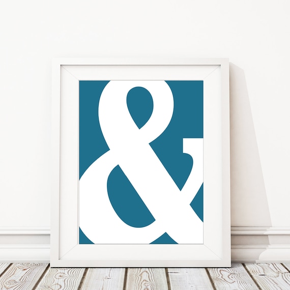 Ampersand Art Print - Minimalist Art Print - Home Decor - Bedroom Art - Office Art - Bathroom Art Decor - & Sign - Blue White (S-376)