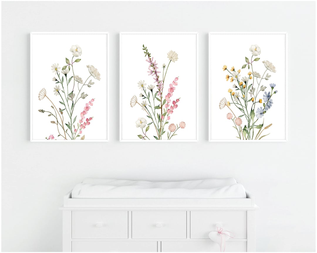 Wildflower Nursery Print, Vintage Botanical Art, Boho Home Decor - Etsy