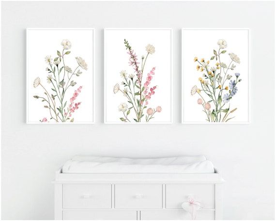 Boho Nursery wall art, Wildflower Nursery Decor, Floral Nursery, Girl Nursery Decor, vintage flower nursery, Botanical Print, home decor