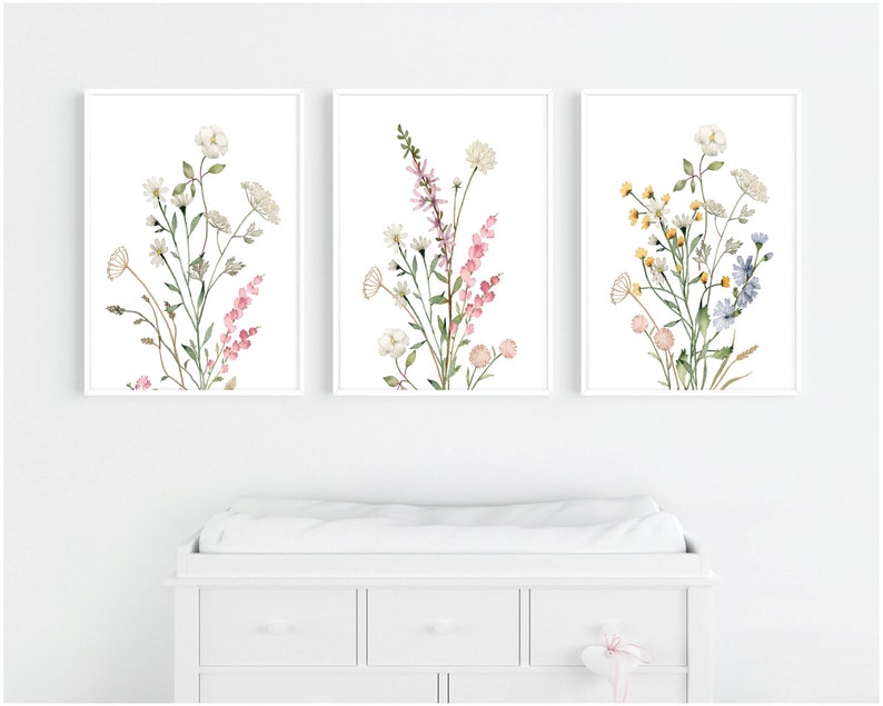 Boho Nursery Wall Art, Wildflower Nursery Decor, Floral Nursery, Girl