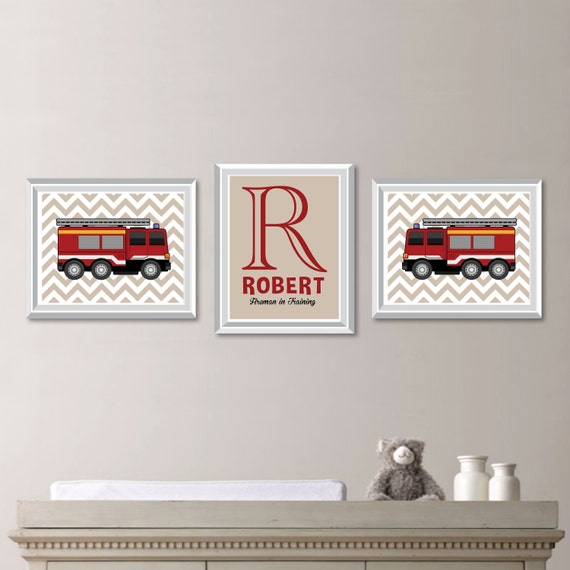 Baby Boy Nursery Art. Boy Nursery Decor.  Fire Truck Wall Art. Fire Truck Nursery Art. Boy Bedroom Art. Firetruck. Fireman Wall Art (NS-771)