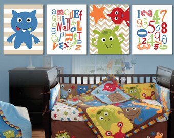 Baby Boy Nursery Print Art - Monster Nursery - Monster Nursery Art - Monster Nursery Print - Monster Nursery Decor - Red Blue Green (NS-542)