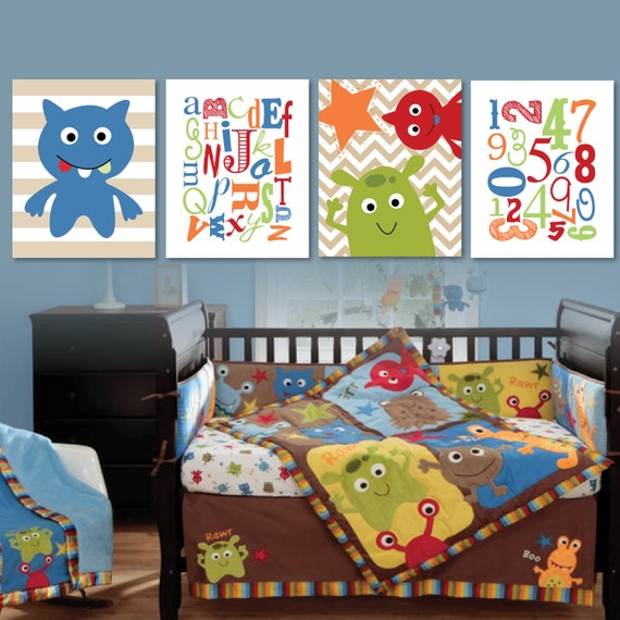 Baby Boy Nursery Print Art - Monster Nursery - Monster Nursery Art - Monster Nursery Print - Monster Nursery Decor - Red Blue Green (NS-542)