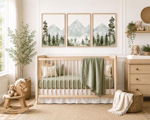 Mountain Nursery Wall Art Set of 3 | Forest Nursery Prints | Adventure Nursery Decor