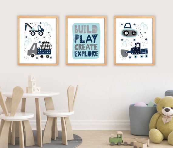 Boy Nursery Prints Set. Construction Prints. Boy Bedroom Art. Play Art. Scandi. Scandinavian Kids Art Prints. Boys Room Decor. Kids Wall Art