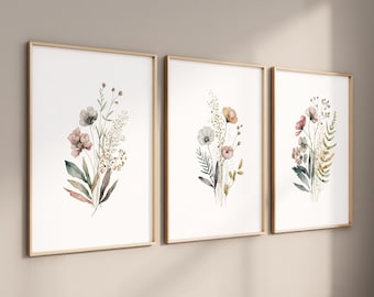 Boho Wildflower Watercolor Print, Floral Nursery Wall Art