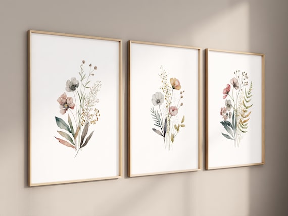 Boho Wildflower Watercolor Prints, Floral Nursery Wall Art, Botanical Prints, Girls Room Decor, Wildflower Nursery Decor, Vintage nursery