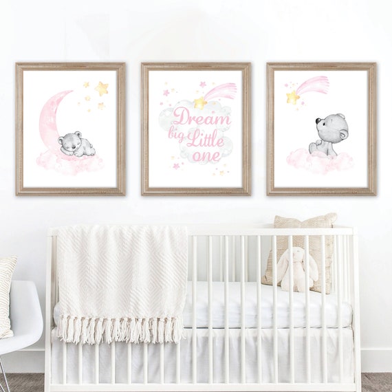 Watercolor Bear Girl Nursery Wall Decor. Bear Nursery Decor. Girl Nursery Decor. Bear Nursery. Bear Nursery Art. Girl Nursery Print Set.